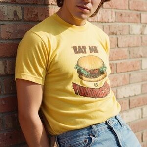 VINTAGE SCREEN STARS 80s Fuddruckers "Eat Me" 50/50 Single Stitch T-Shirt M